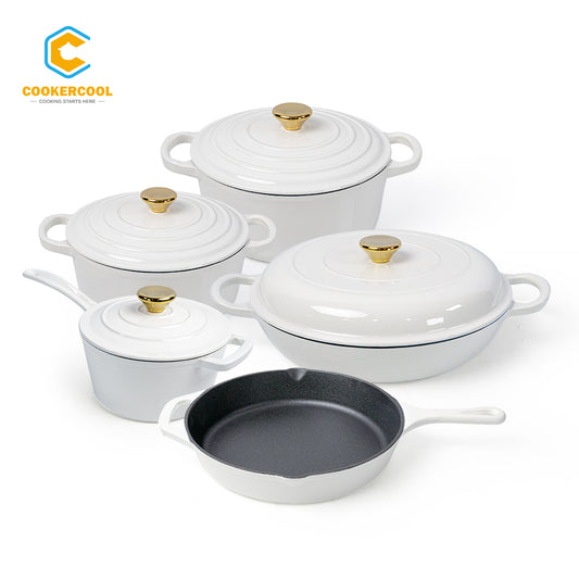 COOKERCOOL Casr Iron Enamel Cookware Set,White