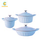 COOKERCOOL Casr Iron Enamel Cookware Set,Vertical Grain 3 pieces,Blue