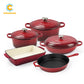 COOKERCOOL Cast Iron Enamel Cookeware Set,Red