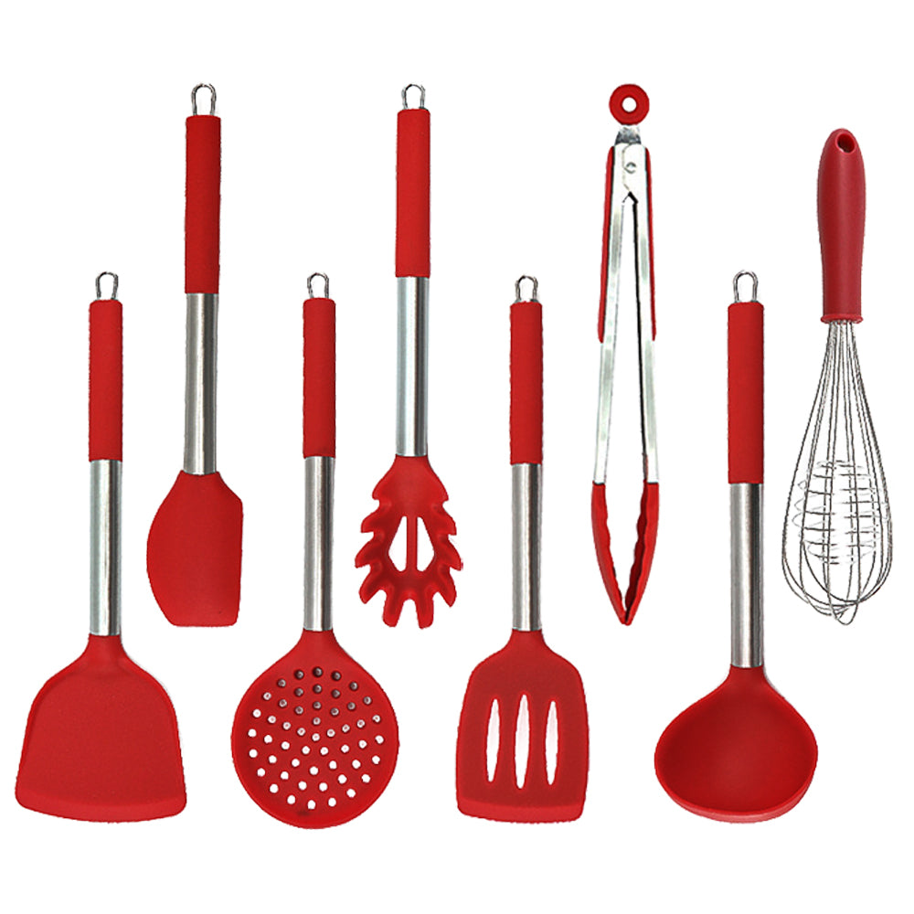 8 pieces silicone utensils set with stainless frame