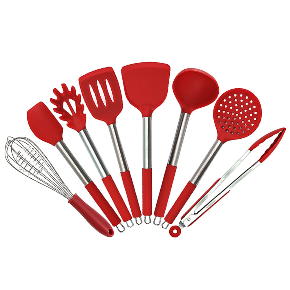 8 pieces silicone utensils set with stainless frame