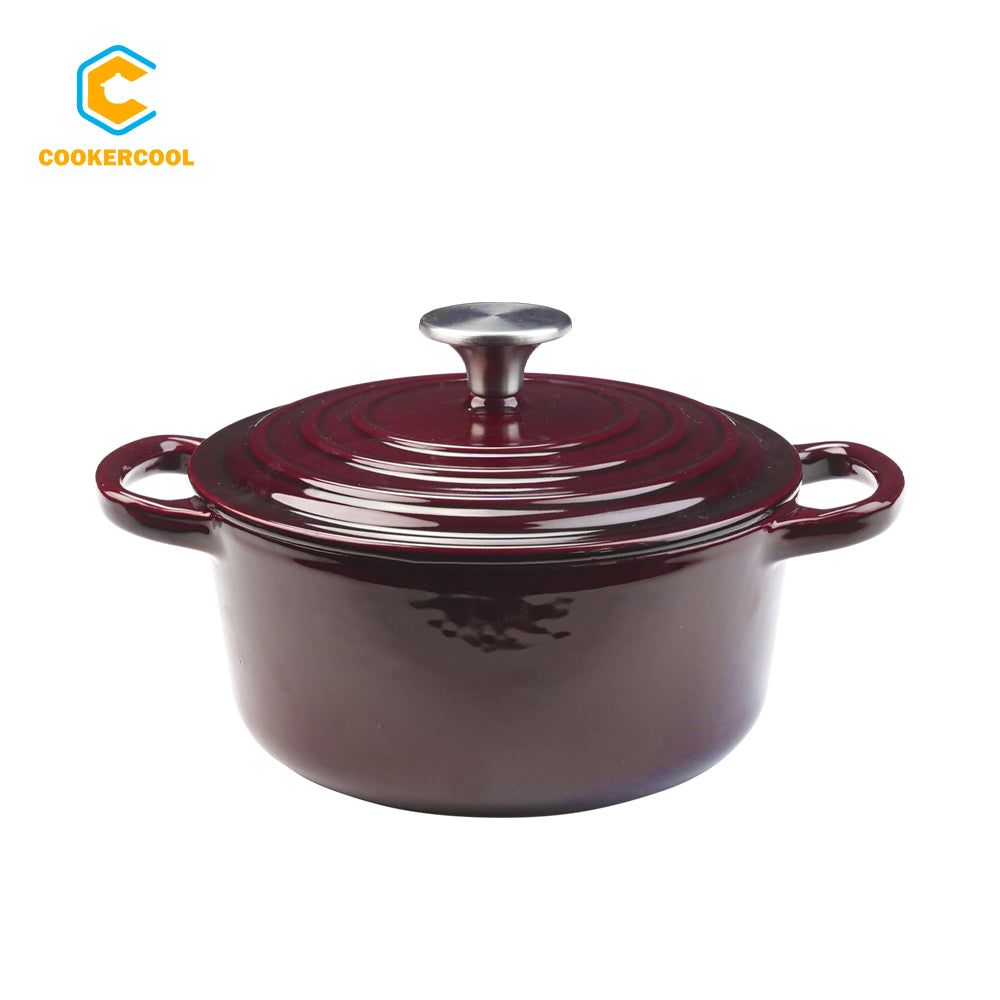 COOKERCOOL Casr Iron Enamel Cookware Set,5 pieces,Wine Red